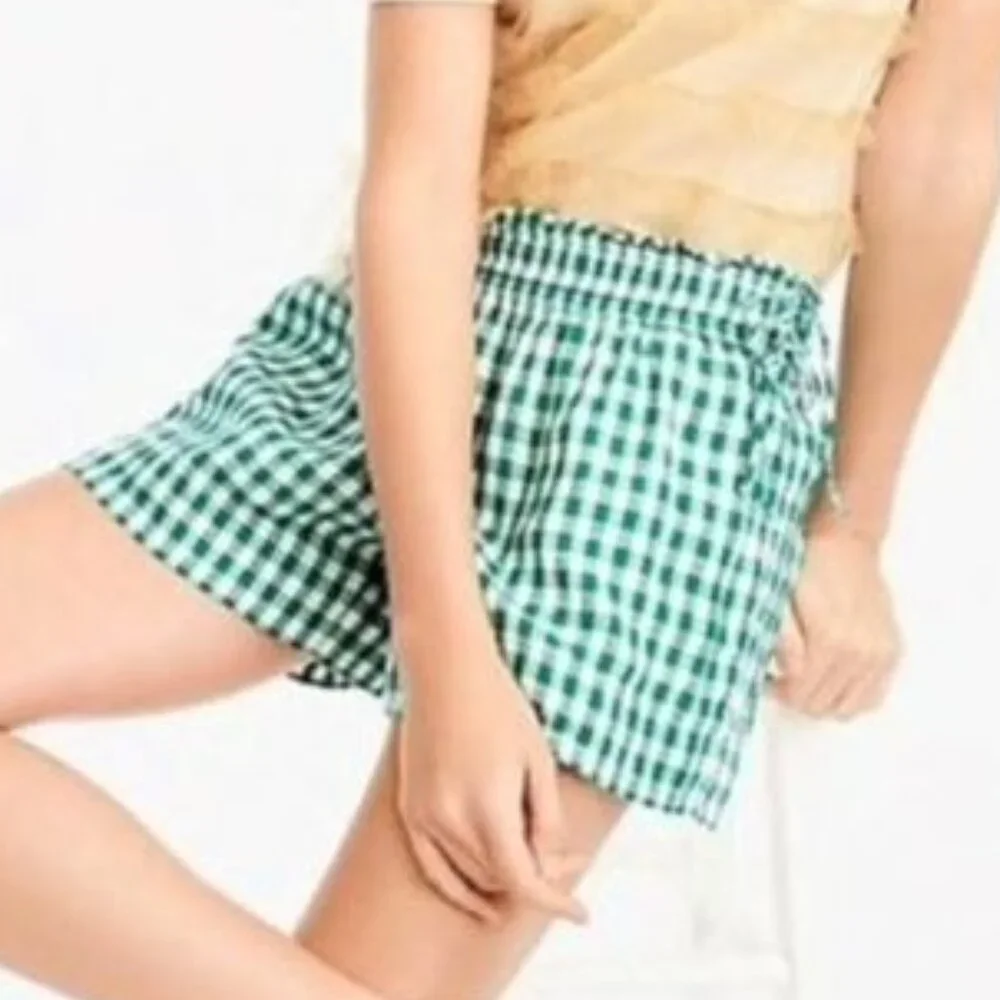 GIRLS' POPLIN SHORT IN GINGHAM COLOR GREEN SIZE 8 - Picture 1 of 9